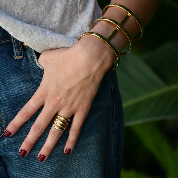 MILA DOUBLE BANDED DOMED GOLD RING