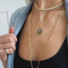 ROWAN  PEARL + DIAMOND BURST DISC NECKLACE