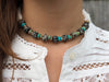 NILLIE -  BLACK - WHITE  + TURQUOISE BEADED NECKLACE