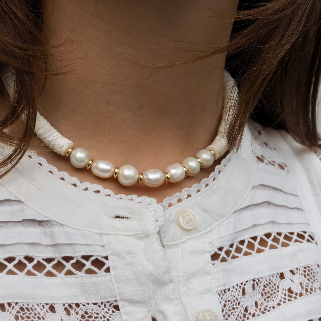 MARLEY PEARL + SHELL BEADED NECKLACE