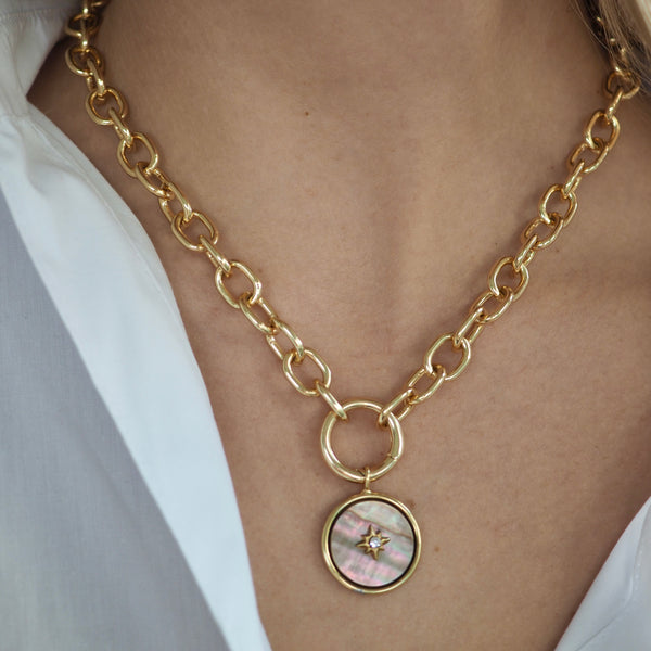 CARTER MOTHER OF PEARL BURST DISC NECKLACE