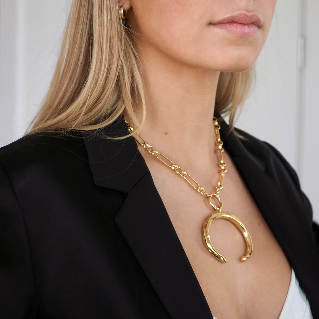 PETRA DOUBLE CRESCENT STATEMENT NECKLACE