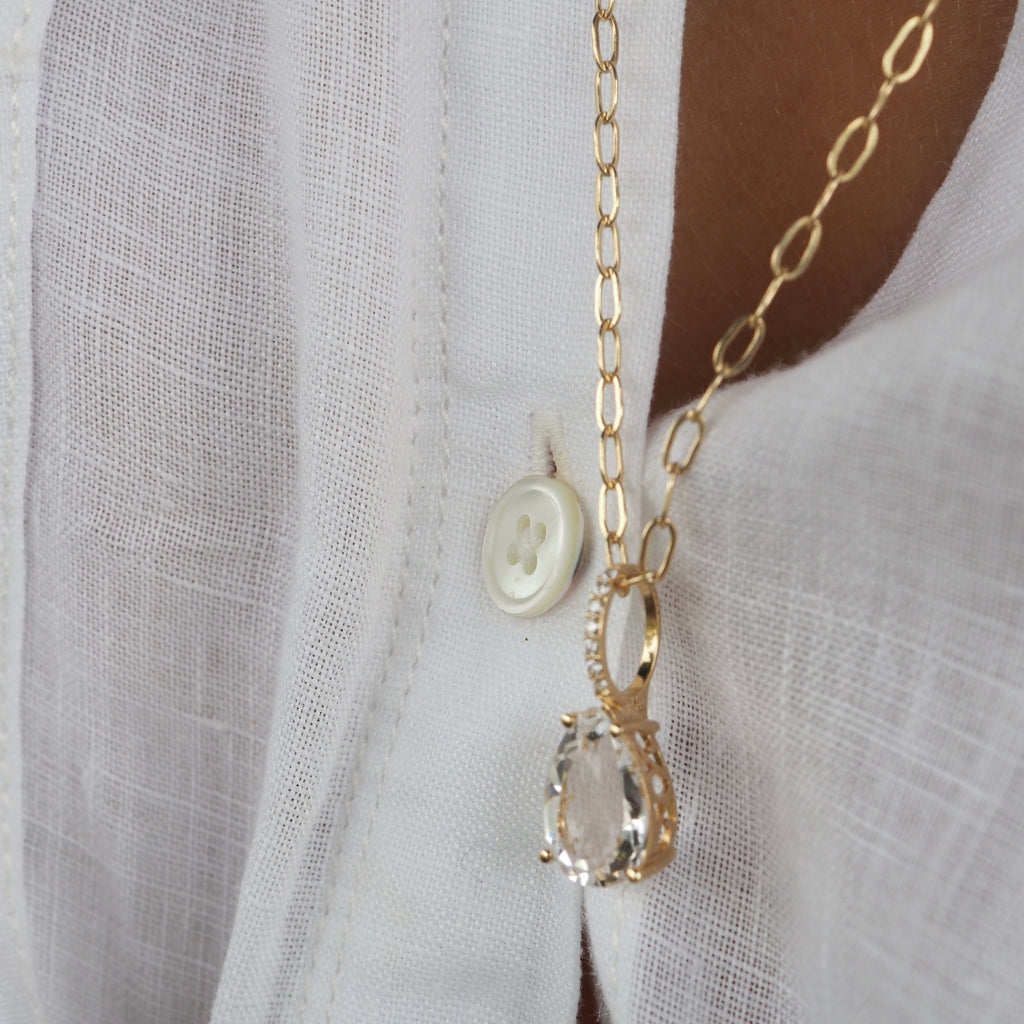 DEDE PEAR SHAPED WHITE TOPAZ DROP NECKLACE