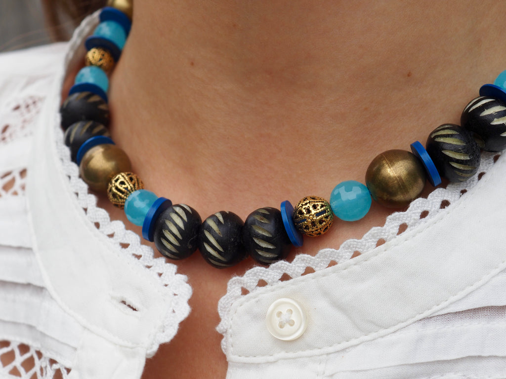 DECLAN  BLUE + BLACK BEADED NECKLACE