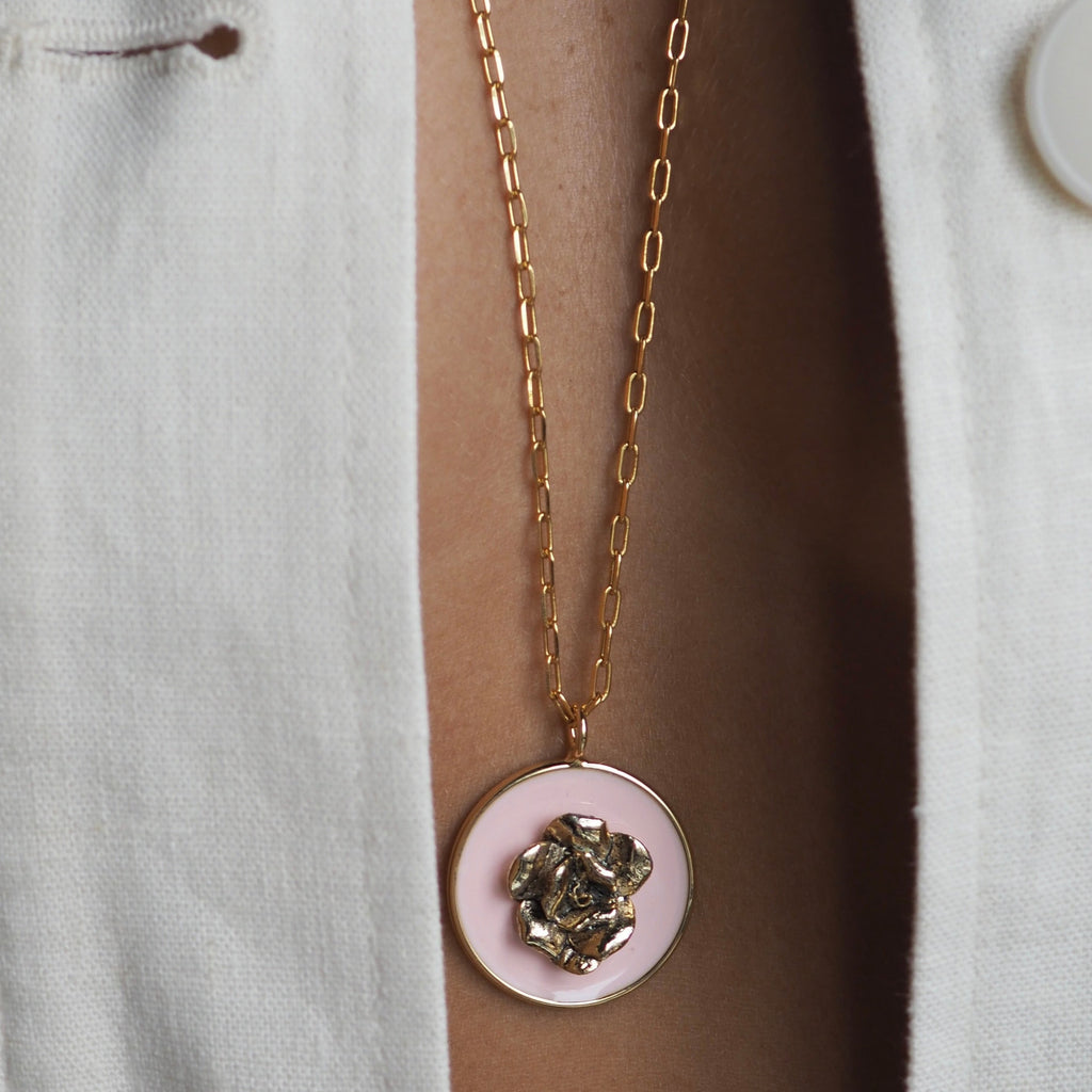 ELISA - ROSE PINK ENAMEL DISC NECKLACE