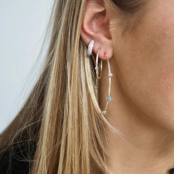 MELINA OPAL -  SILVER HOOP EARRINGS