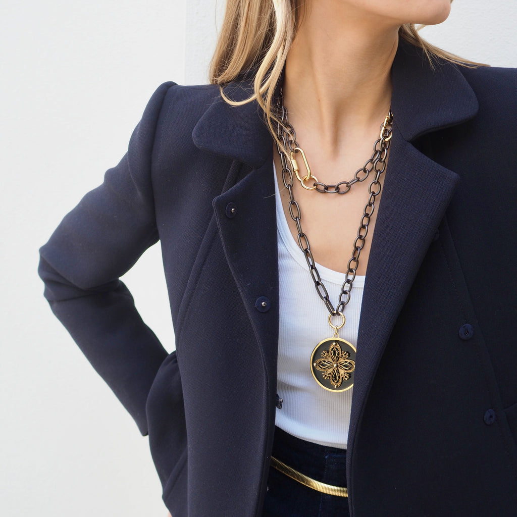 NAKITA  FILAGREE ENAMEL STATEMENT DISC NECKLACE