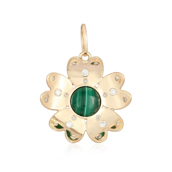 MALACHITE + DIAMOND FLOWER PENDANT