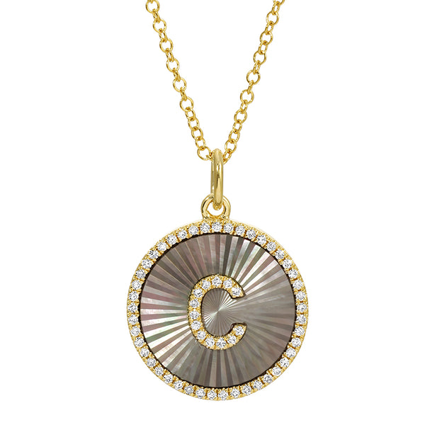 FLUTED BLACK MOTHER OF PEARL INITIAL DISC NECKLACE