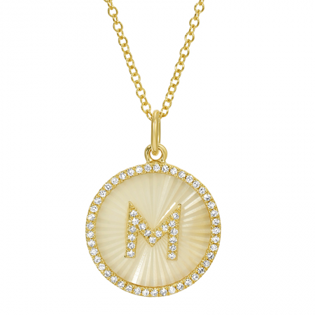 MOTHER OF PEARL FLUTED INITIAL DISC NECKLACE