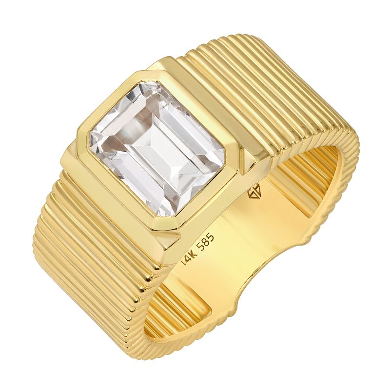 BAILEY FLUTED GOLD +  WHITE TOPAZ BAND RING